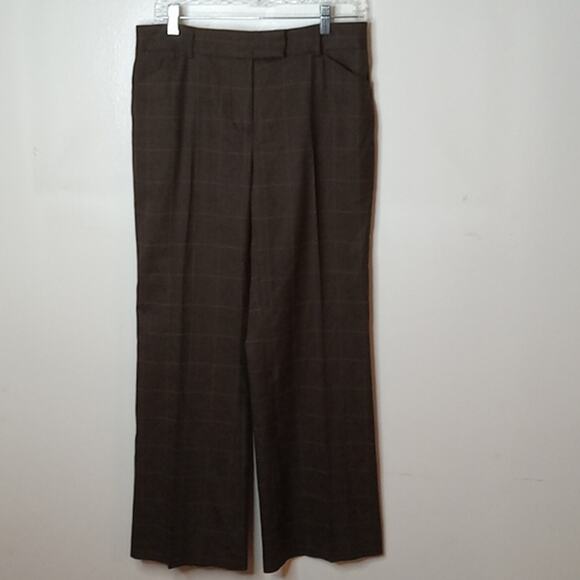 Victor Alfaro Women's Size 10P Brown Plaid Wide Leg Wool Polyester Dress Pants. - Picture 1 of 7